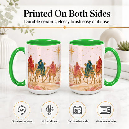 #pl[15oz|Green] Three Wise Men Accent Mug, Christmas Camel Journey Artwork