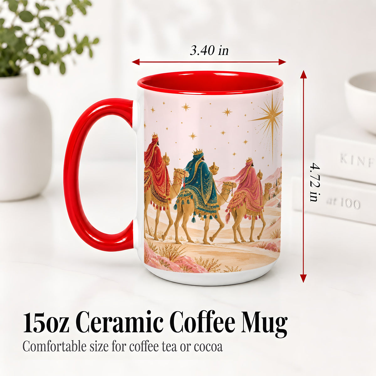 #pl[15oz|Red] Three Wise Men Accent Mug, Christmas Camel Journey Artwork