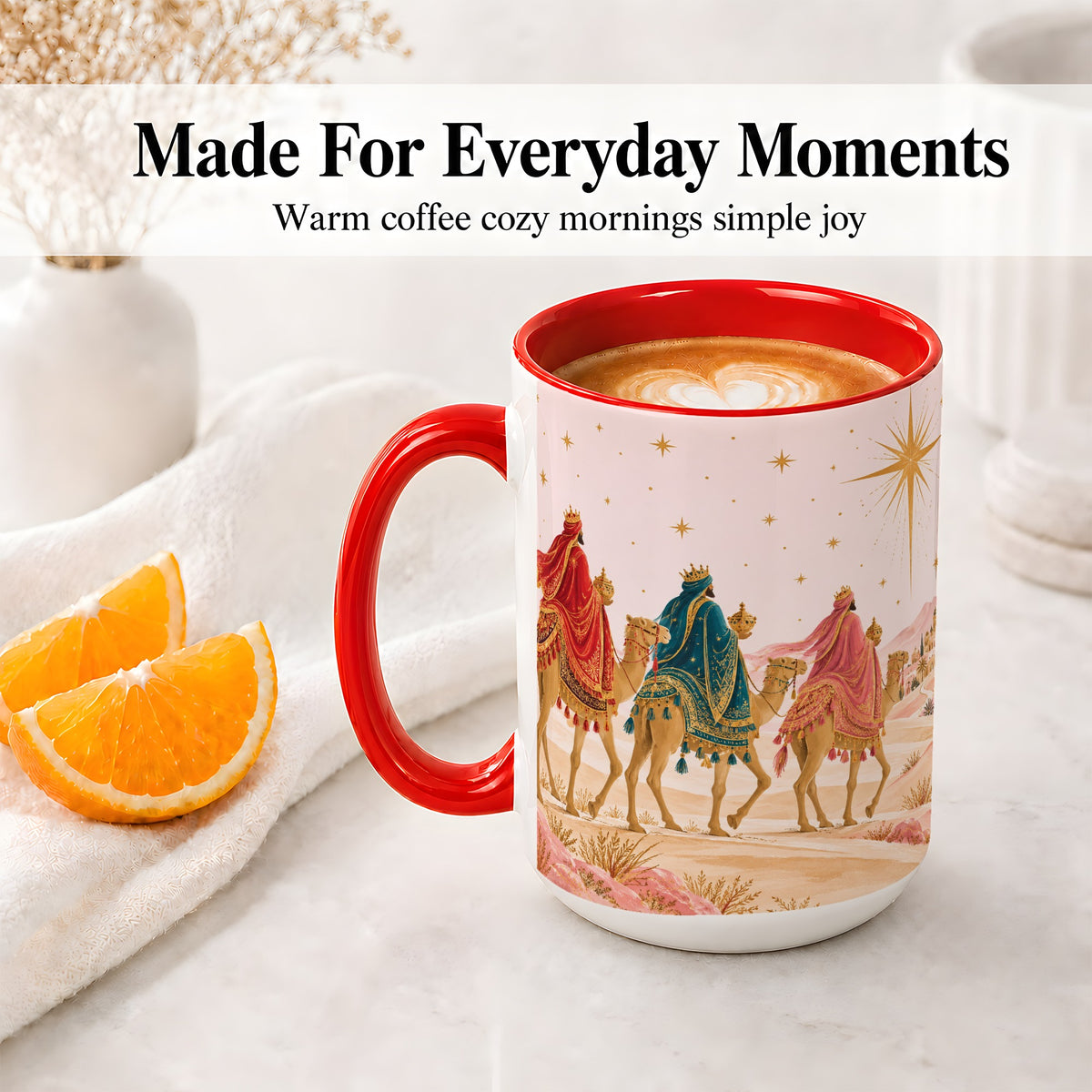 #pl[15oz|Red] Three Wise Men Accent Mug, Christmas Camel Journey Artwork