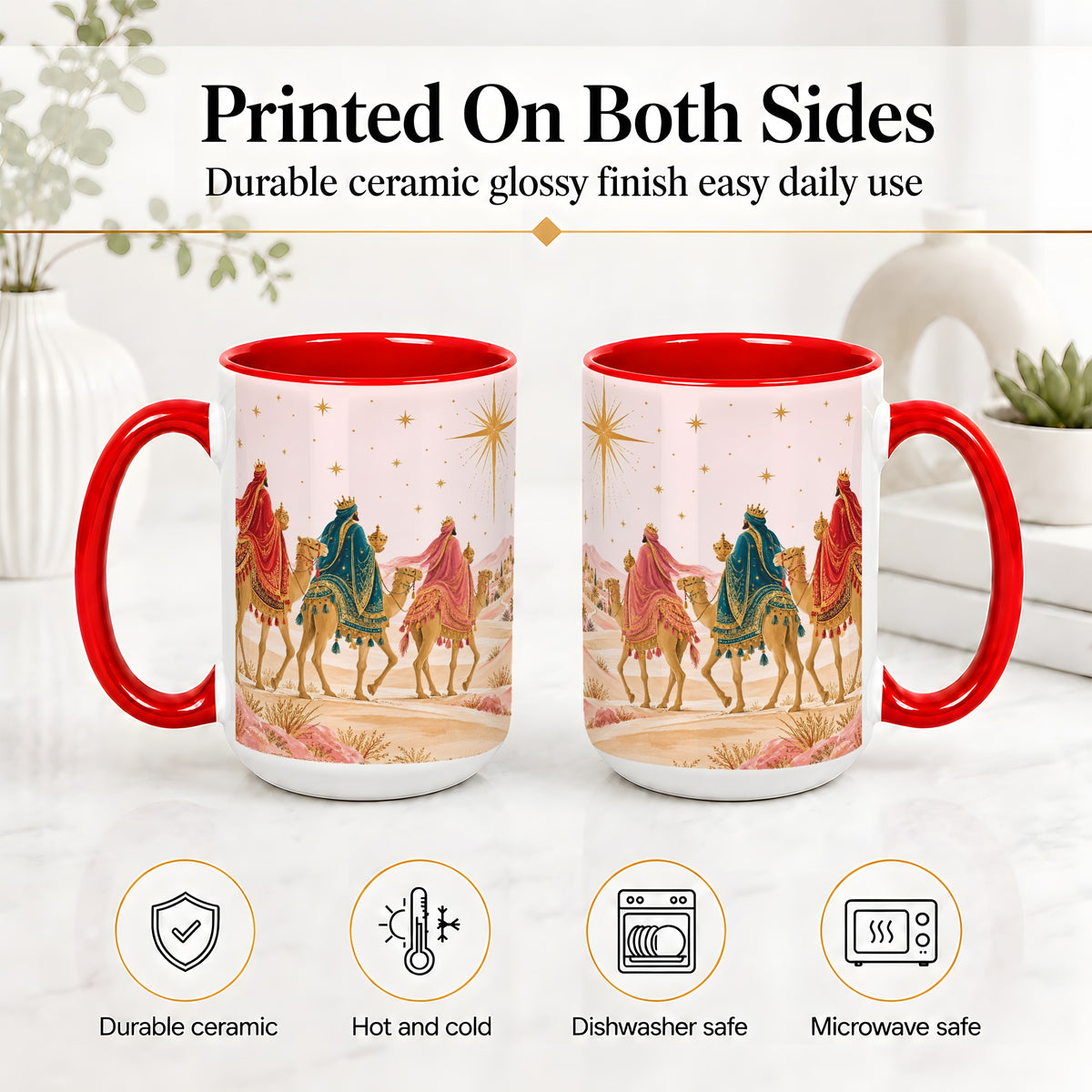 #pl[15oz|Red] Three Wise Men Accent Mug, Christmas Camel Journey Artwork