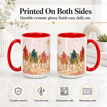 #pl[15oz|Red] Three Wise Men Accent Mug, Christmas Camel Journey Artwork
