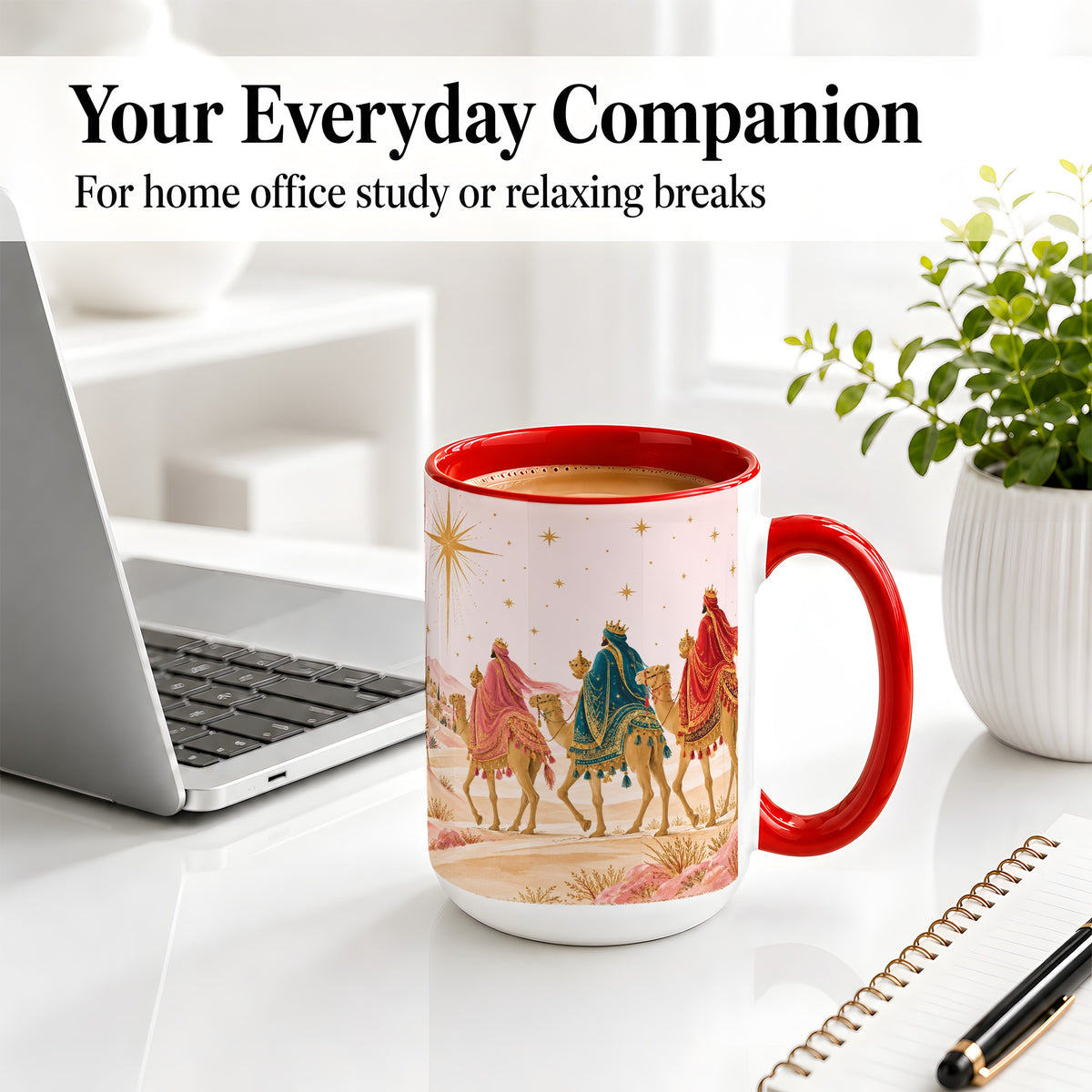 #pl[15oz|Red] Three Wise Men Accent Mug, Christmas Camel Journey Artwork