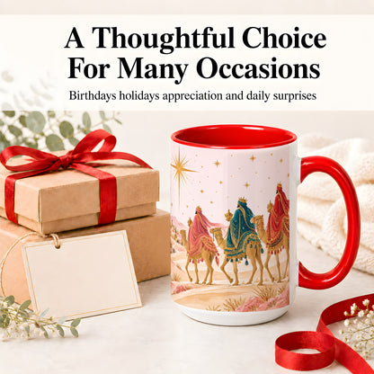 #pl[15oz|Red] Three Wise Men Accent Mug, Christmas Camel Journey Artwork
