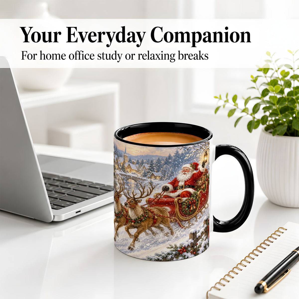 #pl[11oz|Black] Christmas Santa Sleigh Ceramic Mug, Vintage Winter Scene