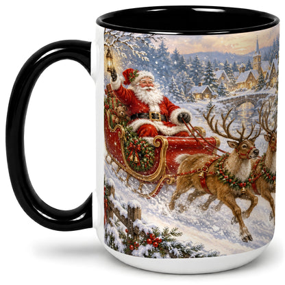 #pl[15oz|Black] Christmas Santa Sleigh Ceramic Mug, Vintage Winter Scene