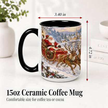 #pl[15oz|Black] Christmas Santa Sleigh Ceramic Mug, Vintage Winter Scene