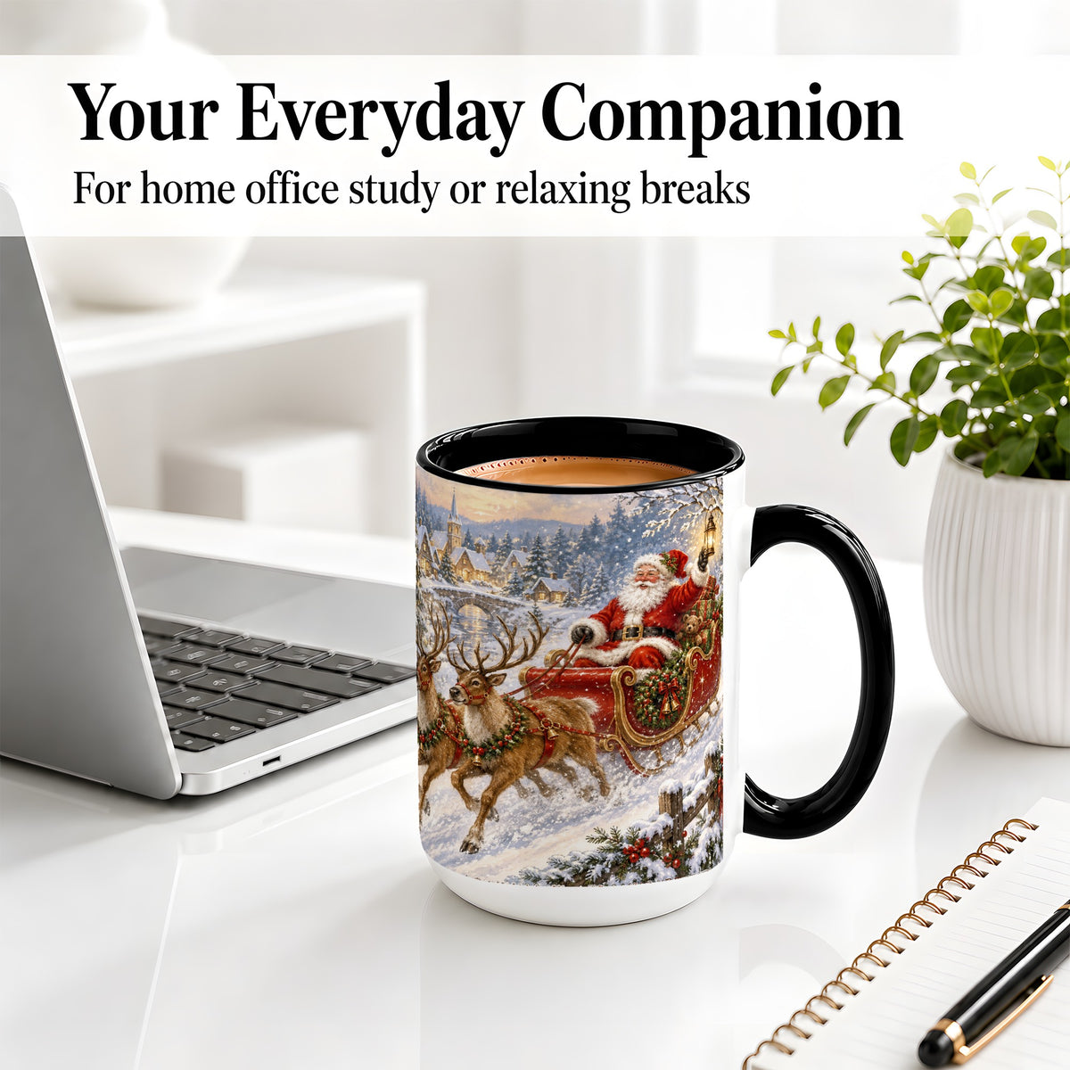 #pl[15oz|Black] Christmas Santa Sleigh Ceramic Mug, Vintage Winter Scene