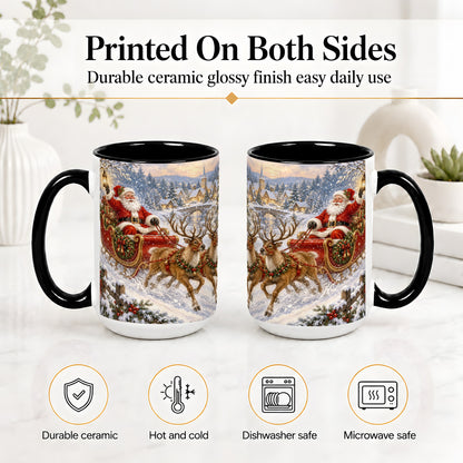 #pl[15oz|Black] Christmas Santa Sleigh Ceramic Mug, Vintage Winter Scene