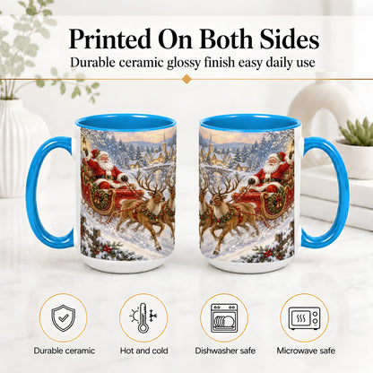 #pl[15oz|Blue] Christmas Santa Sleigh Ceramic Mug, Vintage Winter Scene