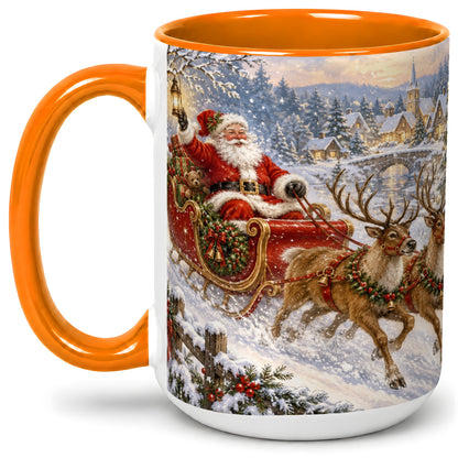 #pl[15oz|Orange] Christmas Santa Sleigh Ceramic Mug, Vintage Winter Scene