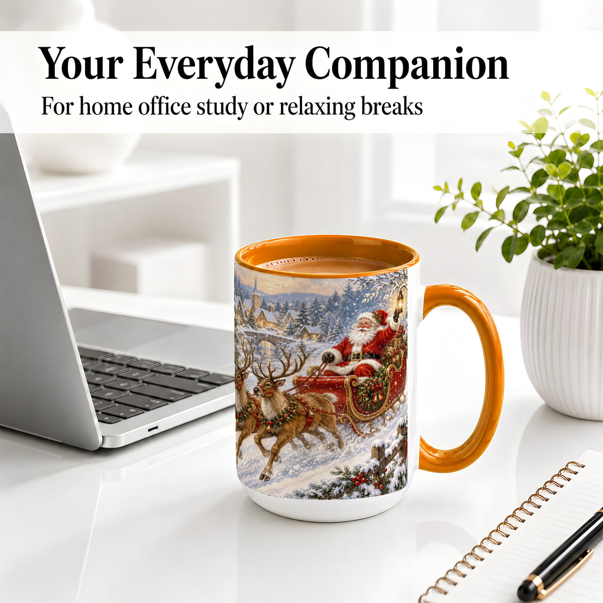#pl[15oz|Orange] Christmas Santa Sleigh Ceramic Mug, Vintage Winter Scene