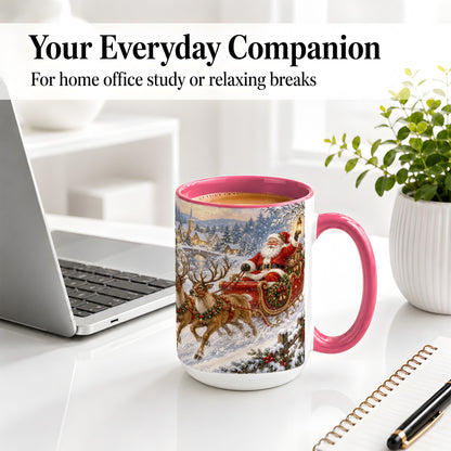#pl[15oz|Pink] Christmas Santa Sleigh Ceramic Mug, Vintage Winter Scene