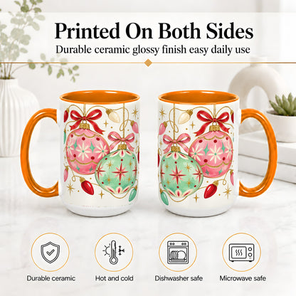 #pl[15oz|Orange] Retro Christmas Ornaments Ceramic Mug, Pink Mint Holiday Art
