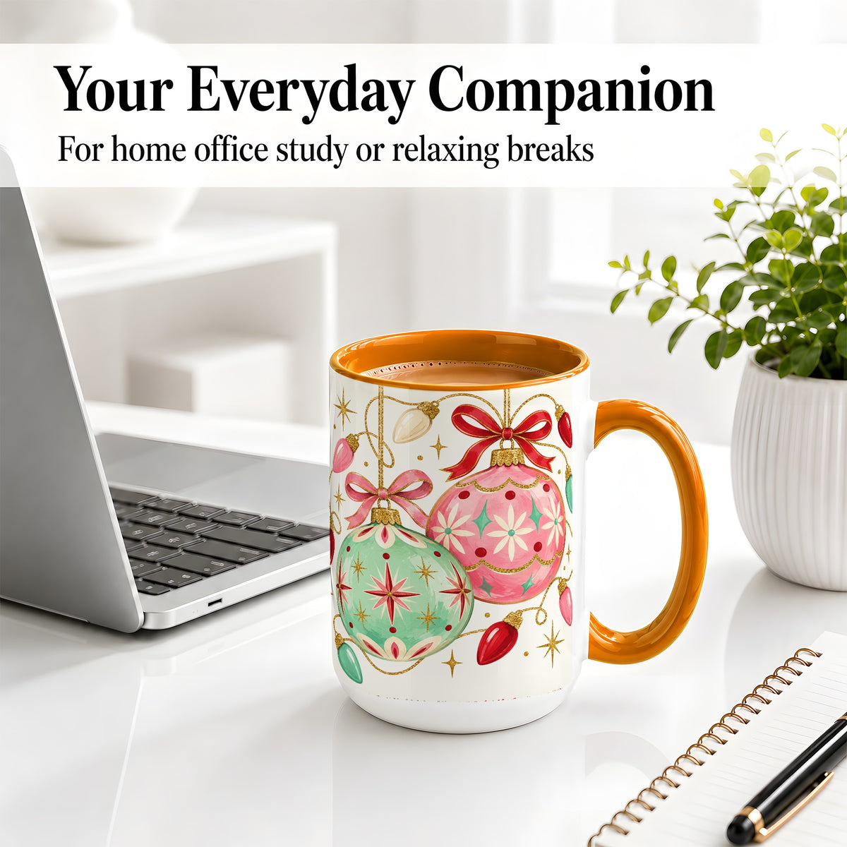 #pl[15oz|Orange] Retro Christmas Ornaments Ceramic Mug, Pink Mint Holiday Art