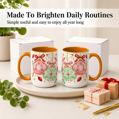 #pl[15oz|Orange] Retro Christmas Ornaments Ceramic Mug, Pink Mint Holiday Art