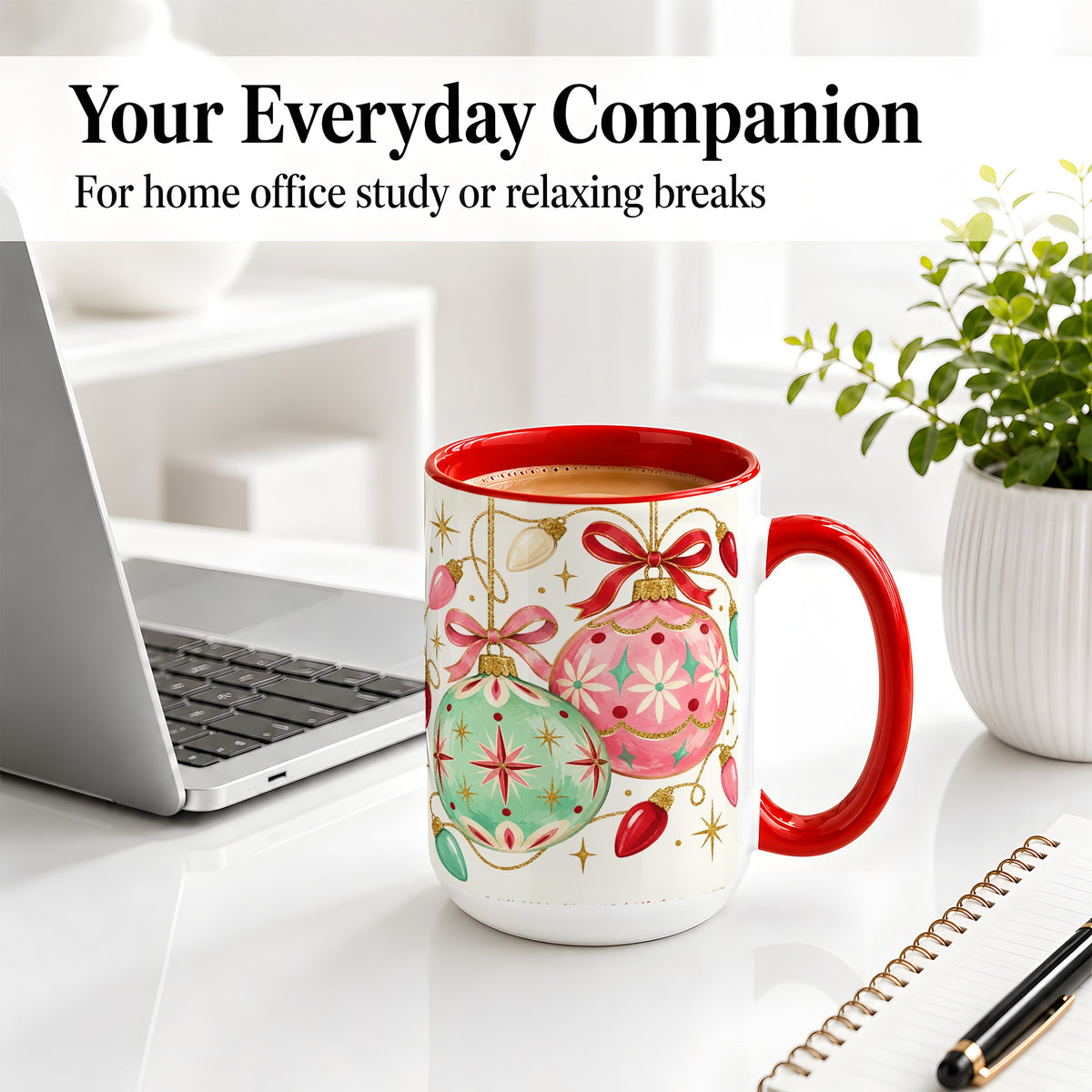 #pl[15oz|Red] Retro Christmas Ornaments Ceramic Mug, Pink Mint Holiday Art