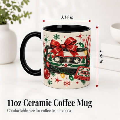 #pl[11oz|Black] Retro Christmas Cassette Ceramic Mug, Holiday Music Artwork