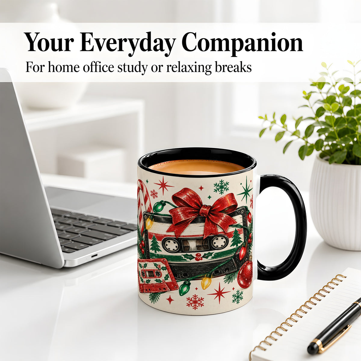 #pl[11oz|Black] Retro Christmas Cassette Ceramic Mug, Holiday Music Artwork
