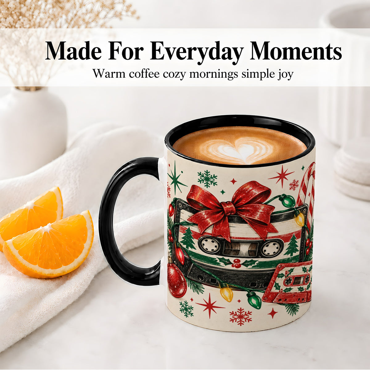 #pl[11oz|Black] Retro Christmas Cassette Ceramic Mug, Holiday Music Artwork