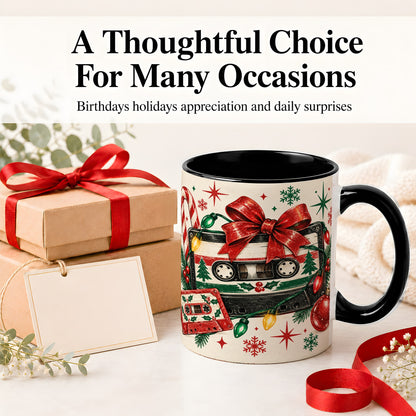 #pl[11oz|Black] Retro Christmas Cassette Ceramic Mug, Holiday Music Artwork