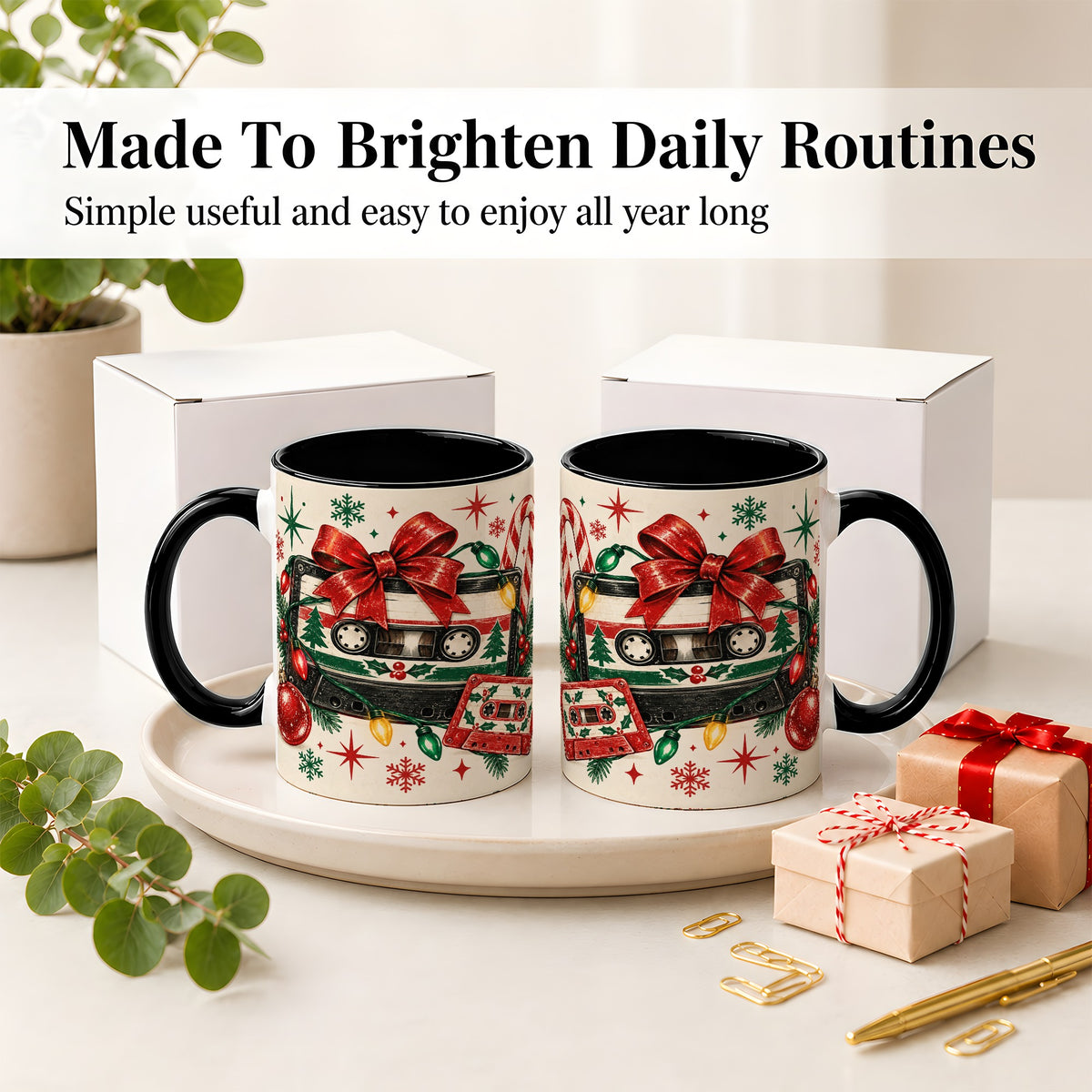 #pl[11oz|Black] Retro Christmas Cassette Ceramic Mug, Holiday Music Artwork