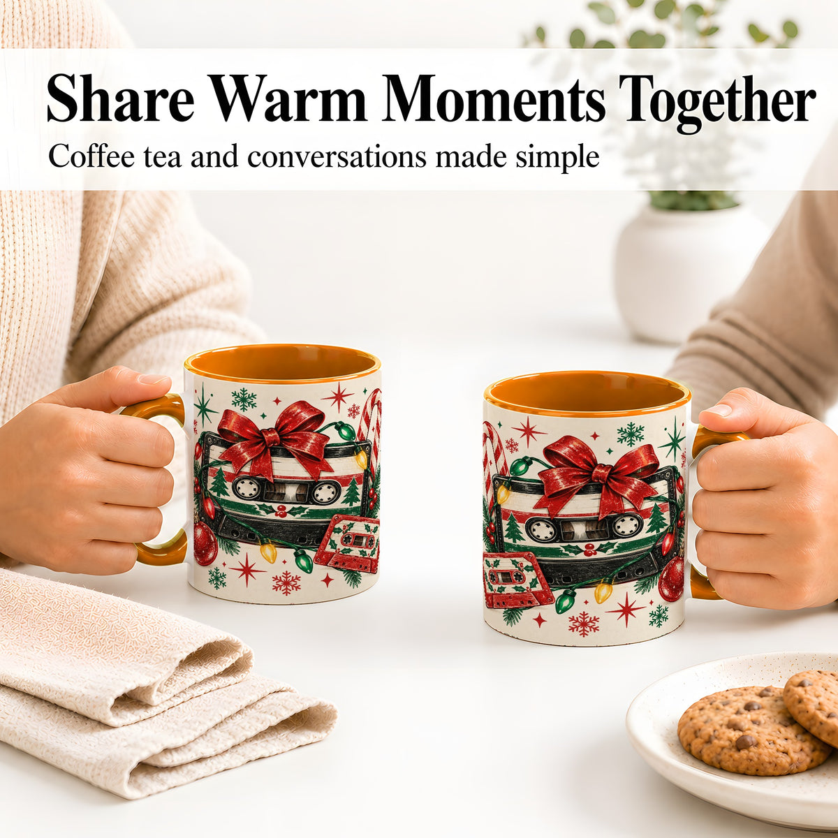 #pl[11oz|Orange] Retro Christmas Cassette Ceramic Mug, Holiday Music Artwork