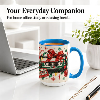 #pl[15oz|Blue] Retro Christmas Cassette Ceramic Mug, Holiday Music Artwork