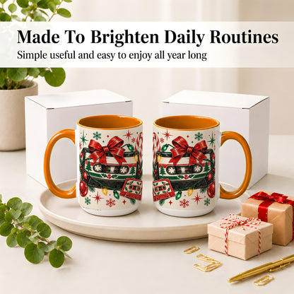 #pl[15oz|Orange] Retro Christmas Cassette Ceramic Mug, Holiday Music Artwork
