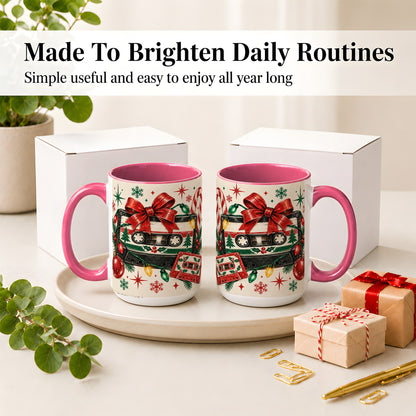 #pl[15oz|Pink] Retro Christmas Cassette Ceramic Mug, Holiday Music Artwork