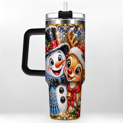 #pl[40oz|Black] Snowman Reindeer 40oz Tumbler with Handle, Christmas Travel Cup