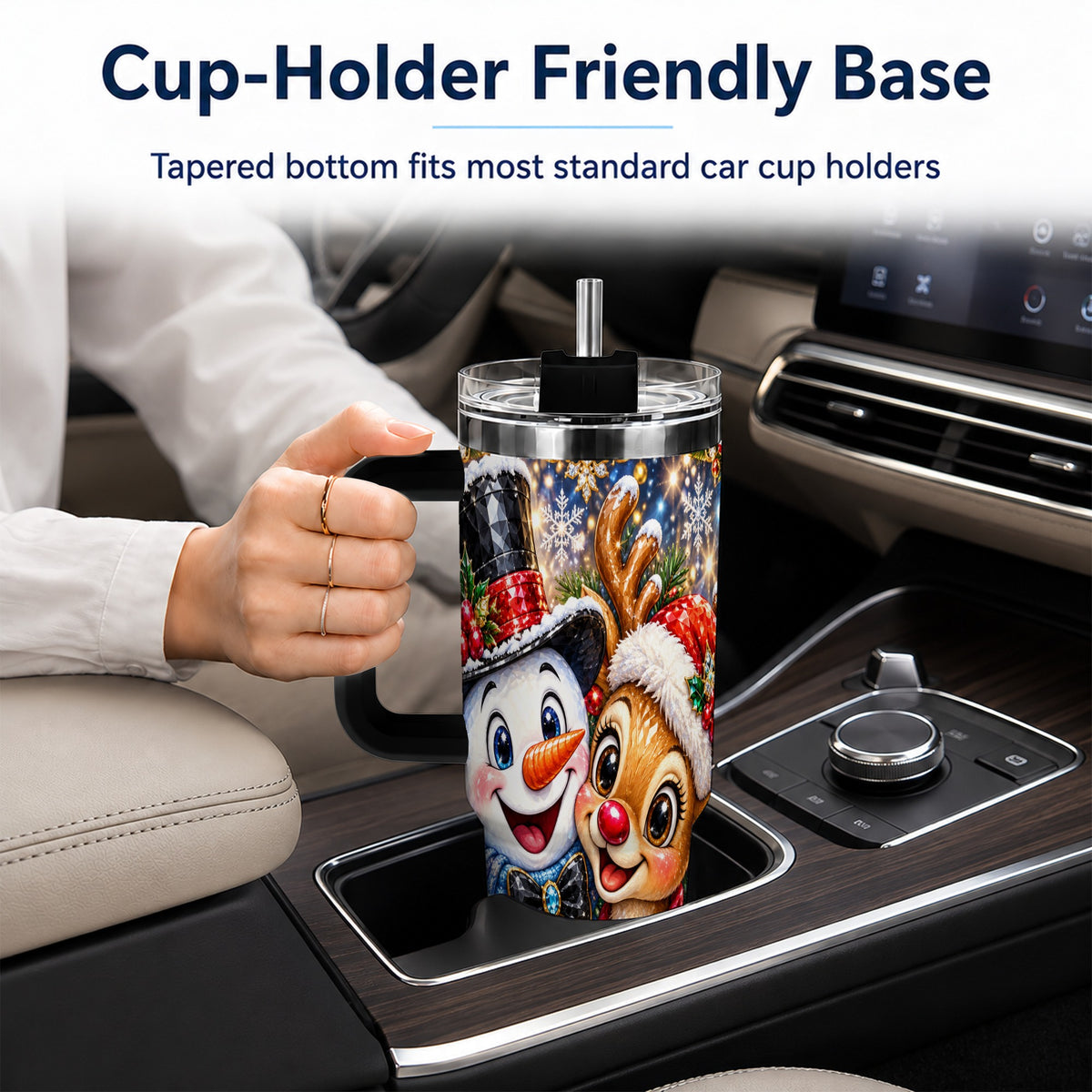 #pl[40oz|Black] Snowman Reindeer 40oz Tumbler with Handle, Christmas Travel Cup