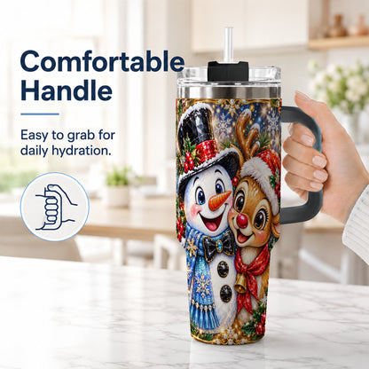 #pl[40oz|Black] Snowman Reindeer 40oz Tumbler with Handle, Christmas Travel Cup