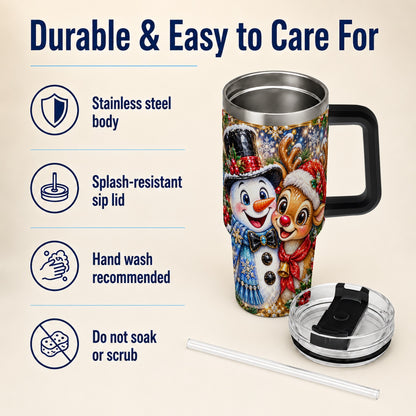#pl[40oz|Black] Snowman Reindeer 40oz Tumbler with Handle, Christmas Travel Cup