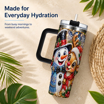 #pl[40oz|Black] Snowman Reindeer 40oz Tumbler with Handle, Christmas Travel Cup