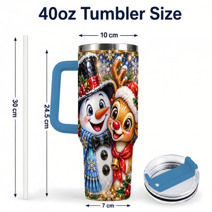 #pl[40oz|Blue] Snowman Reindeer 40oz Tumbler with Handle, Christmas Travel Cup