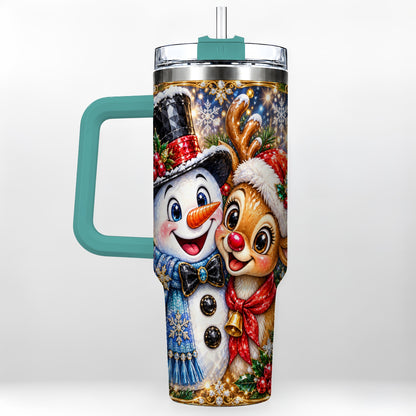 #pl[40oz|Green] Snowman Reindeer 40oz Tumbler with Handle, Christmas Travel Cup