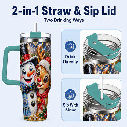 #pl[40oz|Green] Snowman Reindeer 40oz Tumbler with Handle, Christmas Travel Cup