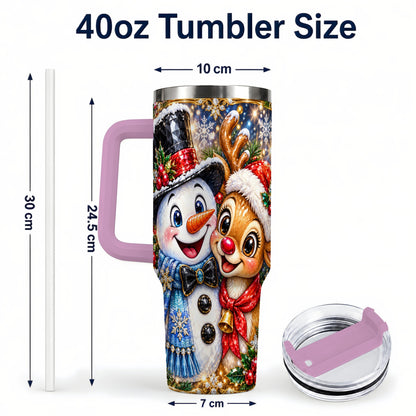 #pl[40oz|Pink] Snowman Reindeer 40oz Tumbler with Handle, Christmas Travel Cup