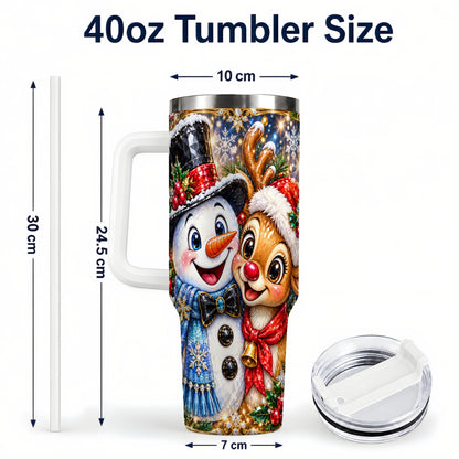 #pl[40oz|White] Snowman Reindeer 40oz Tumbler with Handle, Christmas Travel Cup