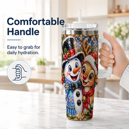 #pl[40oz|White] Snowman Reindeer 40oz Tumbler with Handle, Christmas Travel Cup