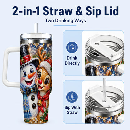 #pl[40oz|White] Snowman Reindeer 40oz Tumbler with Handle, Christmas Travel Cup