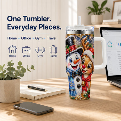 #pl[40oz|White] Snowman Reindeer 40oz Tumbler with Handle, Christmas Travel Cup