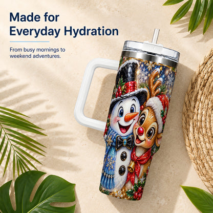 #pl[40oz|White] Snowman Reindeer 40oz Tumbler with Handle, Christmas Travel Cup