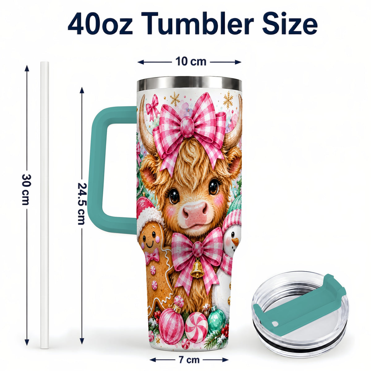 #pl[40oz|Green] Highland Cow 40oz Tumbler with Handle, Pink Christmas Travel Cup