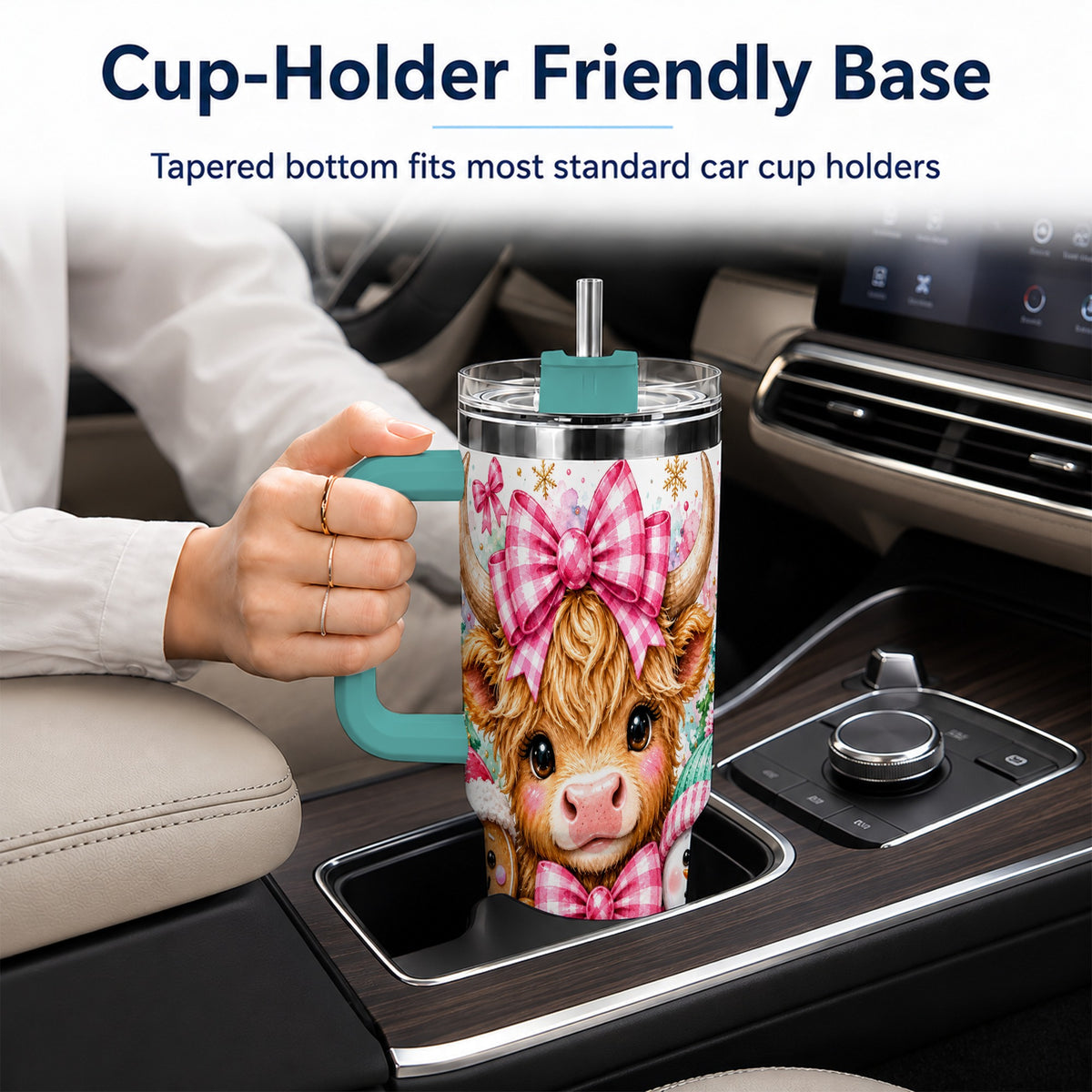 #pl[40oz|Green] Highland Cow 40oz Tumbler with Handle, Pink Christmas Travel Cup