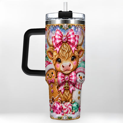 #pl[40oz|Black] Highland Cow 40oz Tumbler with Handle, Jewel Christmas Travel Cup