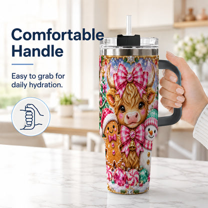 #pl[40oz|Black] Highland Cow 40oz Tumbler with Handle, Jewel Christmas Travel Cup