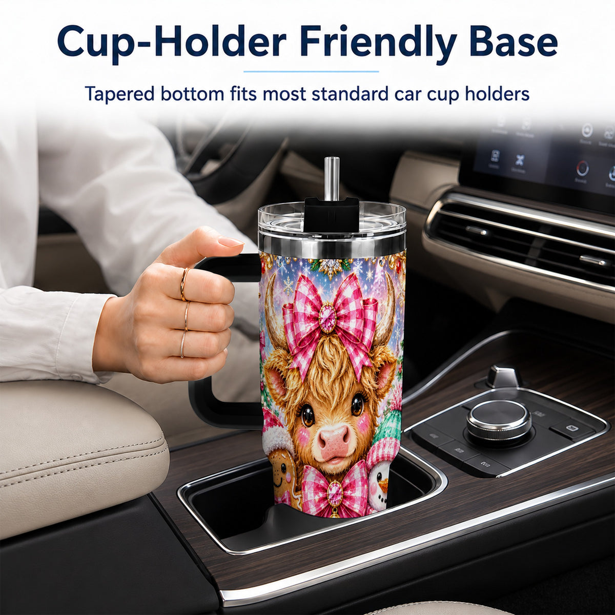 #pl[40oz|Black] Highland Cow 40oz Tumbler with Handle, Jewel Christmas Travel Cup
