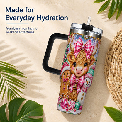#pl[40oz|Black] Highland Cow 40oz Tumbler with Handle, Jewel Christmas Travel Cup