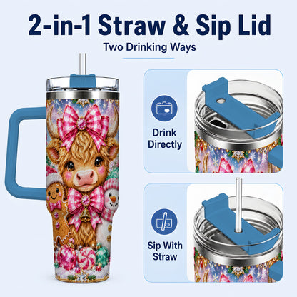 #pl[40oz|Blue] Highland Cow 40oz Tumbler with Handle, Jewel Christmas Travel Cup
